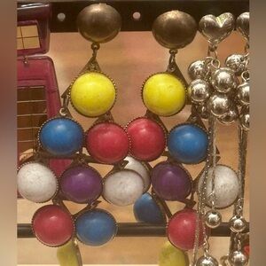 Colorful Beaded Dangle Earrings vintage costume jewelry stand out piece
